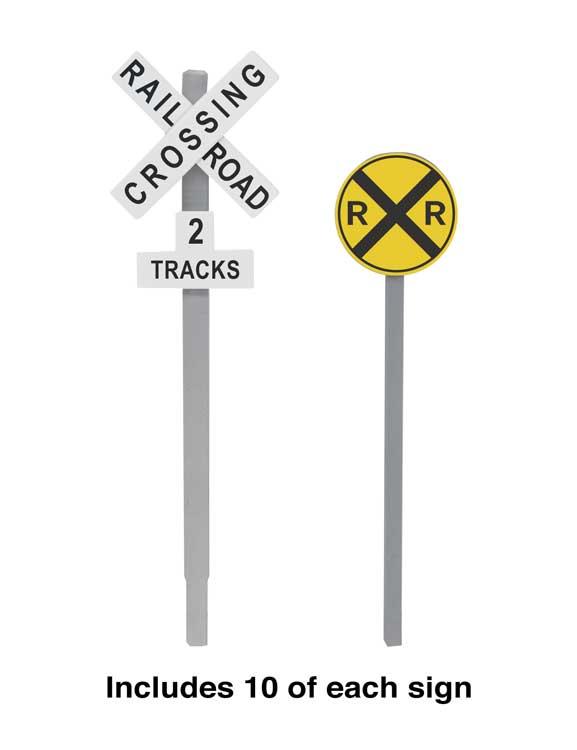 Chargez l&#39;image dans la visionneuse de la galerie, Walthers SceneMaster HO Railroad Crossing Signs - 10 Each Modern Advance Warning &amp; Crossbucks
