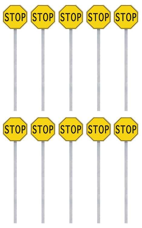 Walthers SceneMaster HO Stop Signs pkg(10) - 1924-1954 (yellow, black)