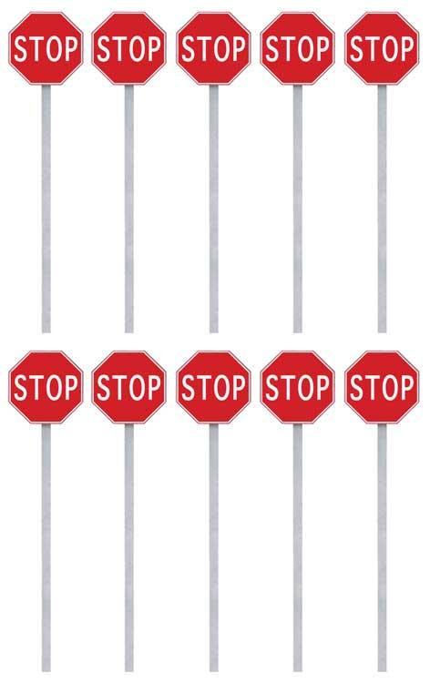 Chargez l&#39;image dans la visionneuse de la galerie, Walthers SceneMaster HO Stop Signs pkg(10) - 1954-Present (red, white)
