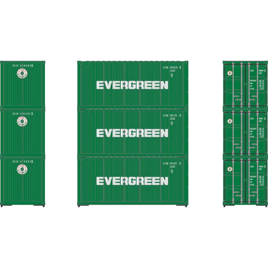 Athearn Ready To Roll HO 20' Corrugated Container, Evergreen / ESIU #1 (3)