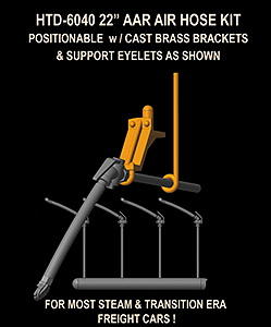 Hi-Tech HO 22 AAR Air Hoses - Molded Rubber - With Cast Brass Brackets & Metal Eyelets 2 Pair