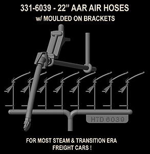 Hi-Tech HO 22 AAR Air Hoses - Molded Rubber - With Integral Mounting Brackets 4 Pair