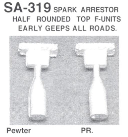 Details West HO Spark Arrestors (Unpainted Metal Castings; 1 Pair) - Half-Round Top for F Units & Early GPs